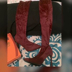 Over the knee boots wine